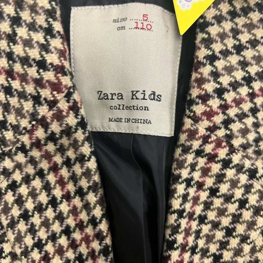 Zara Kids Collection Houndstooth Blazer - Black, Cream & Red Sz 5